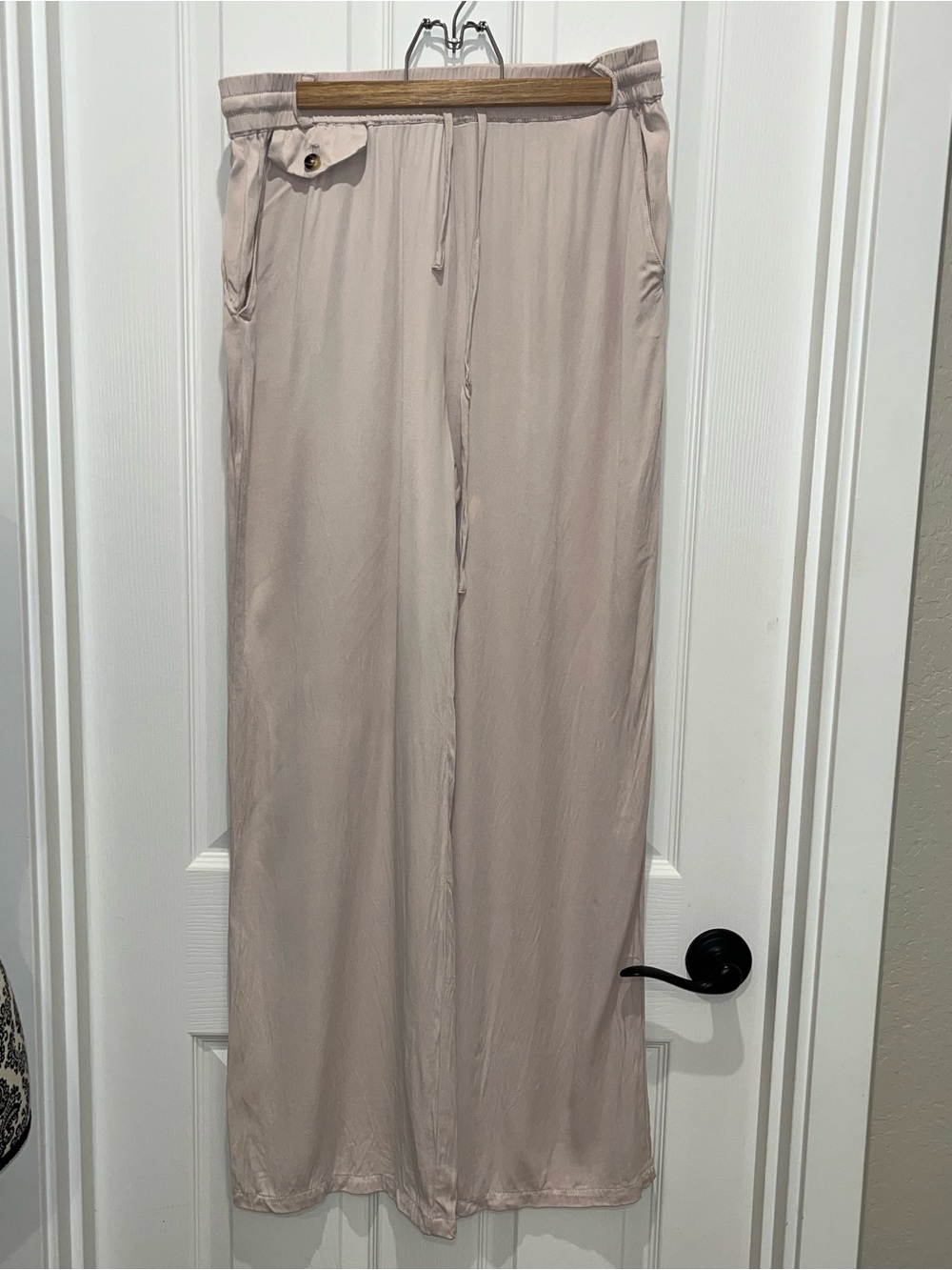 Maeve Wide-Leg Drawstring Pants — Light Blush Viscose